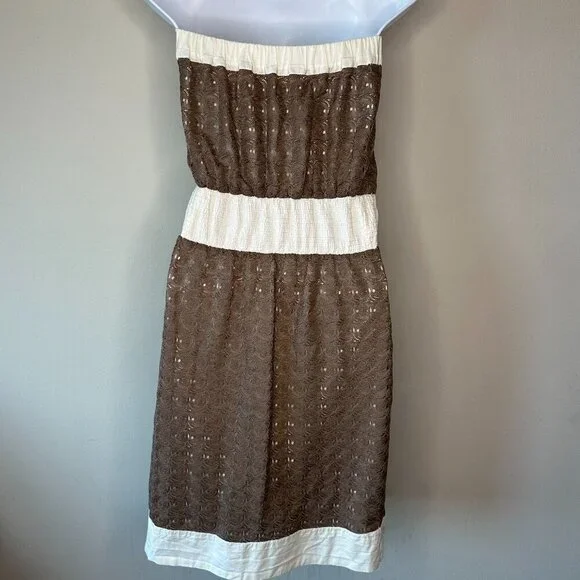 NWOT To The Max Womens Strapless Eyelet Midi Dress in Brown & Cream Size Medium - Picture 3 of 8
